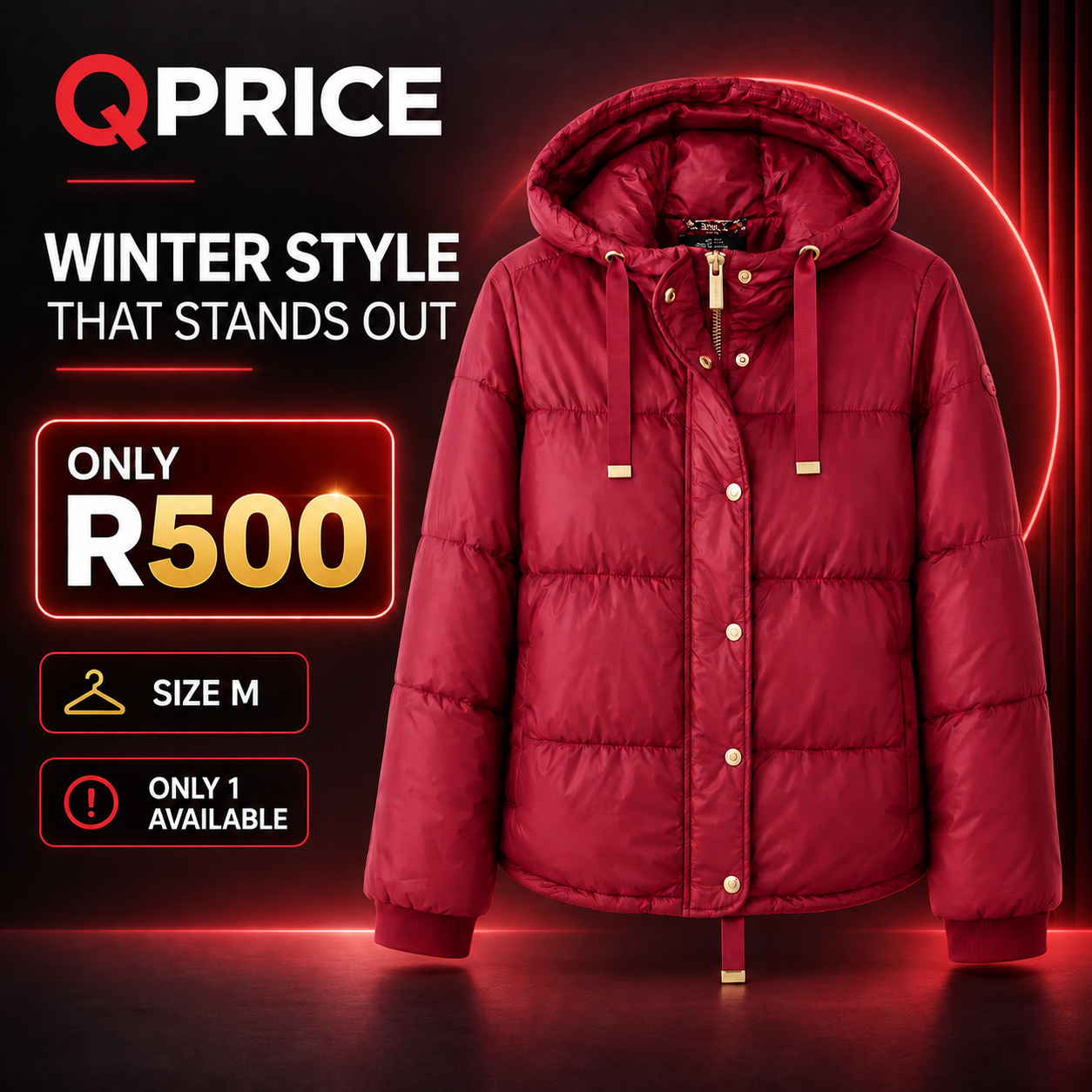 B01B07Creative Stitch and Soul red hooded puffer jacket