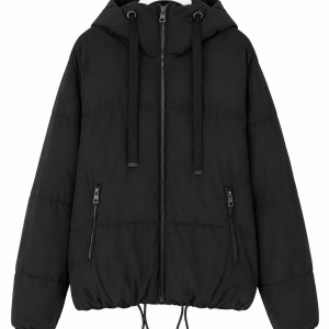 Pull&Bear Black Oversized Hooded Puffer Jacket – S