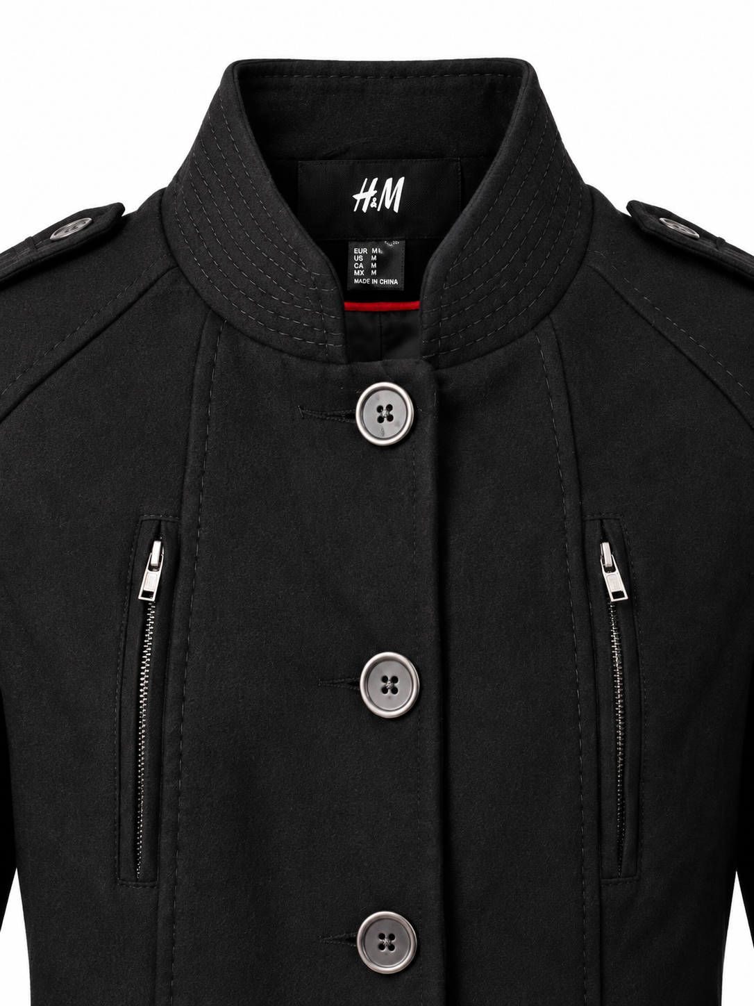 H&M Black Military-Style Long Coat – EU 36 - Image 4